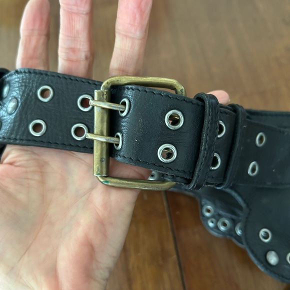 Hipstirr Black Leather Adjustable Belt with Silver Studs and Fringe main image 5